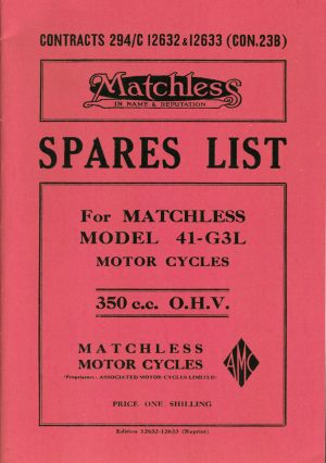 Matchless WD Parts Book For G3L 350 cc Solo
